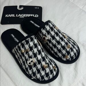 Karl Lagerfeld Designer Black and White Slippers